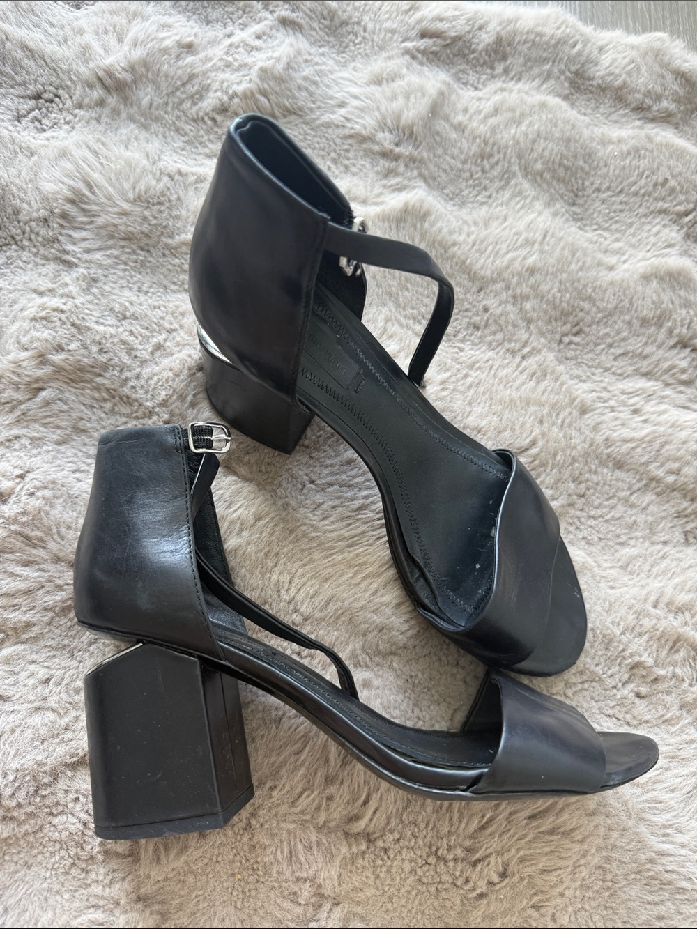 Alexander Wang Black Platform Sandals with Silver Trim